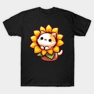 Cute sunflower kawaii cat T-Shirt